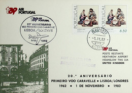 1982 Portugal 20º Aniversário Do 1º Voo / First Flight TAP Lisboa - Londres / London Em Caravelle - Cartas & Documentos