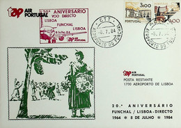 1984 Portugal 20º Aniversário Do 1º Voo Directo / First Direct Flight  TAP Lisboa - Funchal - Lisboa - Cartas & Documentos