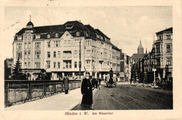 Minden I. W., Am Wesertor, Patrolierender Soldat Auf Der Brücke, Feldpost 1916 - Minden