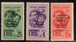 CLN AOSTA 1945 FRATELLI BANDIERA SOPRASTAMPATO VALLEE AUTONOME AOSTE POUR SES PARTISAN SERIE COMPLETA COMPLETE SET  MNH - Comitato Di Liberazione Nazionale (CLN)