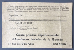 France - Carte-Lettre En FRANCHISE De L'Assurances Sociales - à Partir De 1944 - (C1946) - 1921-1960: Modern Tijdperk