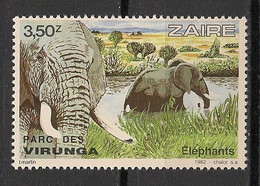 Zaire - 1982 - N°Yv. 1100 - Virunga / Elephants / Elefants - Neuf Luxe ** / MNH / Postfrisch - 1980-89: Neufs