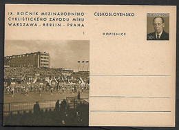Postal Stationery Czechoslovakia (IX 1) 1955 Spartakiad Prague Flag Vélo Cycling Fiets Fahrrad BICYCLE Cyclism - Storia Postale