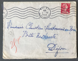 France N°1011 Sur Enveloppe 2.10.1956 + Taxe N°82 (x10) Au Verso, Voir Photo - (C1993) - 1921-1960: Modern Tijdperk