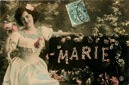 Thème Prénom * MARIE Marie * Jeune Femme Fantaisie Fleurs Roses - Firstnames