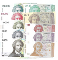 Croatie Croatia 1 + 5 + 10 + 25 + 100 + 2.000 + 5.000 + 10.000 + 50.000 + 100.000 Dinara 1991 - 1993 UNC / NEUF - Croatie