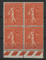 N° 203 COTE 240 € Neuf ** (MNH). Bloc De 4 Avec VARIETE Et Bord De Feuille. TB. Voir Description - 1903-60 Semeuse Lignée