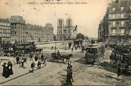 Paris * 5ème Et 6ème * La Place St Michel Et L'église Notre Dame * Omnibus * Tramway Tram - Arrondissement: 05