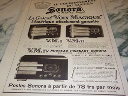 ANCIENNE PUBLICITE RADIO  SONORA 1938 - Andere & Zonder Classificatie