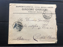 ACIREALE (CATANIA) BUSTA INTESTATA GIACOMO GANGEMI ESPORTAZIONE VINI DELL'ETNA 1911  UVA VINI - Acireale