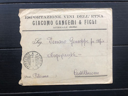 ACIREALE (CATANIA) BUSTA INTESTATA GIACOMO GANGEMI & FIGLI ESPORTAZIONE VINI DELL'ETNA 1911  UVA VINI - Acireale