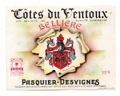 étiquette Côtes Du Ventoux Vin De Belliere Pasquier-Desvignes - Format : 12.5x9.5 Cm - Côtes Du Ventoux