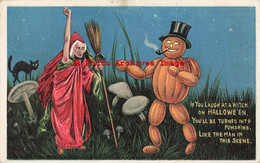 329611-Halloween, Anglo-American No 876/3, Witch & Pumpkin Man In Mushroom Field - Halloween