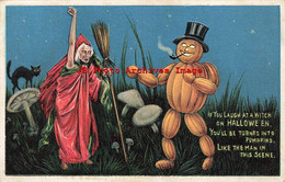 329615-Halloween, Anglo-American No 876/3, Witch & Pumpkin Man In Mushroom Field - Halloween