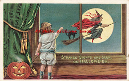 329627-Halloween, Anglo-American No 876/5, Child Waving At Witch & Black Cat Riding On A Broom - Halloween