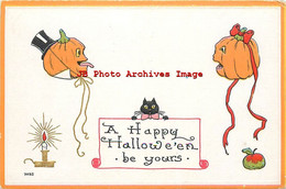 282369-Halloween, Bergman 1913 No 7035-3, Jack O Lanterns Facing Each Other, Black Cat - Halloween