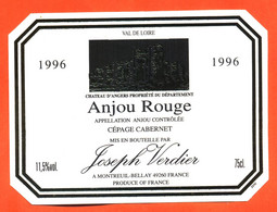 étiquette De Vin D'anjou Rouge 1996 Joseph Verdier à Montreuil Bellay  "  75 Cl - Vin De Pays D'Oc