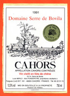 étiquette Sur Support De Vin De Cahors Domaine Serre De Bovila 1991 Pondepeyre à Fargues "  75 Cl - Cahors