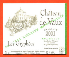 étiquette Autocollante De Vin De Moselle Chateau De Vaux 2001 Molazay à Vaux - 75 Cl - Vin De Pays D'Oc
