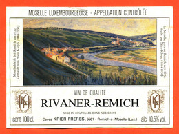 étiquette De Vin De Moselle Luxembourgeoise Rivaner Remich Krier Frères à Remich - 100 Cl - Vin De Pays D'Oc