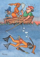 PINUCHE - Drame En Mer - Nu Dessiné - Pêche à La Ligne - Série Les 100 Amis De CPC - Carte Postale Et Collections - Pages