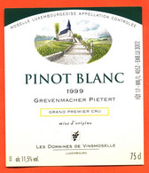 étiquette De Vin De Moselle Luxembourgeoise Pinot Blanc 1999 Grevenmacher Pietert Domaines De Vinsmoselle - 75 Cl - Vin De Pays D'Oc