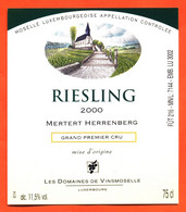 étiquette De Vin De Moselle Luxembourgeoise Riesling 2000 Mertert Herrenberg Domaines De Vinsmoselle - 75 Cl - Vin De Pays D'Oc