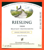 étiquette De Vin De Moselle Luxembourgeoise Riesling 1998 Mertert Herrenberg Domaines De Vinsmoselle - 75 Cl - Vin De Pays D'Oc