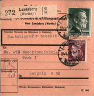 ! 1943 Landsberg An Der Warthe Nach Leipzig, Paketkarte, Deutsches Reich, 3. Reich - Cartas