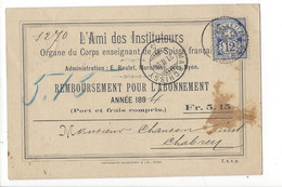 25907 - L'ami Des Instituteurs Remboursement Pour Abonnement 1894 + Cachet Marchissy Salavaux Et Villars-le-Grand - Marchissy