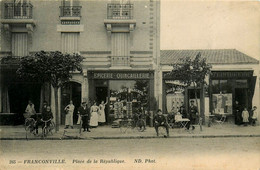 Franconville * Place De La République * épicerie Quincaillerie * Teinturerie * Marchand Vin Bière " Au Bon Beaujolais " - Franconville