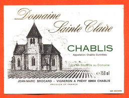 étiquette De Vin De Chablis Domaine Sainte Claire J M Brocard à Préhy - 75 Cl - Vin De Pays D'Oc