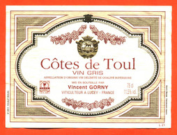 étiquette De Vin Cotes De Toul Vin Gris Vincent Gorny à Lucey - 75 Cl - Vin De Pays D'Oc