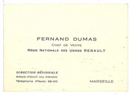 Carte De Visite Fernand Dumas, Chef De Vente, Régis Nationale Des Usines Renault, Direction Générale Marseille - Cartes De Visite