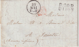 FRANCE : MP . " P.20.P DIJON " . POUR SAINTES . ADRESSEE A Mme T DE BREMOND D'ARS  . TAXEE . 1828 . - 1801-1848: Precursors XIX