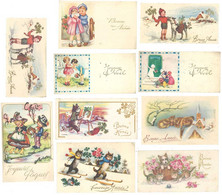 22 Petites Cartes Illustrées De Voeux , Bonne Année, Animaux, Chats, Chiens, Oiseaux, Enfants, Neige ... - Cartes De Visite
