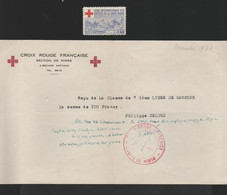 1vignette Bleue Ligue Intern Sociétés Croix Rouge ET Reçu Croix Rouge De Nîmes 1944 Classe De 7° Lycée De Garçons 100fs - Red Cross