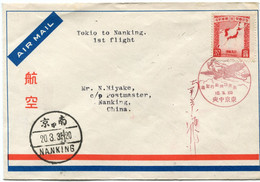 JAPON LETTRE PAR AVION DEPART TOKIO 10-3-20 POUR LA CHINE  (TOKIO TO NANKING 1st FLIGHT) - Cartas & Documentos