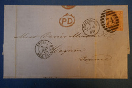 C GRANDE BRETAGNE BELLE LETTRE  1869 LONDON POUR COGNAC FRANCE+ P. D EN ROUGE+TEMOIGNAGE+ AFFRANC PLAISANT - Briefe U. Dokumente