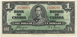 CANADA KANADA 1 DOLLAR Pick-58e George VI / Allegorical Woman Signatures: Coyne & Towers 1937 XF+ - Kanada