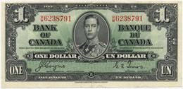 CANADA KANADA 1 DOLLAR Pick-58e George VI / Allegorical Woman Signatures: Coyne & Towers 1937 XF+ - Canada