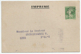 N° 51 ( = N° 159 ,  Type Semeuse Fond Plein 10c Vert) Sur Impr. Pub.  Leucoseptyl Vers Lens - 1893-1947