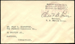 CHINA - US Marine Corps In Shanghai.  Cover With ' No Postage Available'  To Connecticut, USA. - Storia Postale