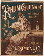 ***  ETIQUETTE *** 19 Eime - Rhum Grenade Importation Direste  E Simon BORDEAUX Contre Collé Sur Papier - - Rhum