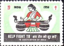 India 1959 Single Item Issued To Help Fight Tb With Lady Playing The Veela. - Liefdadigheid Zegels