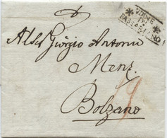 Brief Mit Inhalt Udine 14.9.1807 Nach Bozen Kgr. Bayern 19 Kreuzer Porto - ...-1850 Prefilatelia