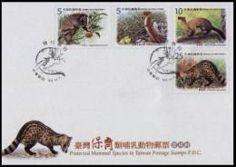 FDC(A) Taiwan 2012 Protected Mammal Species Stamps Civet Cat Weasel Sable Zibet Fruit Fauna Endangered - FDC