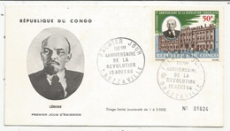 JC   FDC , Premier Jour, REPUBLIQUE DU CONGO, Célébrité , LENINE , III E Anniversaire De La Révolution, BRAZZAVILLE 1966 - Sonstige & Ohne Zuordnung