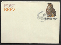 Sweden Post Letter 1975 Owl Bird Postal Stationery Postal Paid Feather Postmark - Andere & Zonder Classificatie