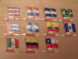 11 Plaquettes Drapeaux L'Alsacienne Américorama. Brésil Chili Cuba Salvador Argentine Paraguay... Drapeau. Lot 7 - Tin Signs (vanaf 1961)